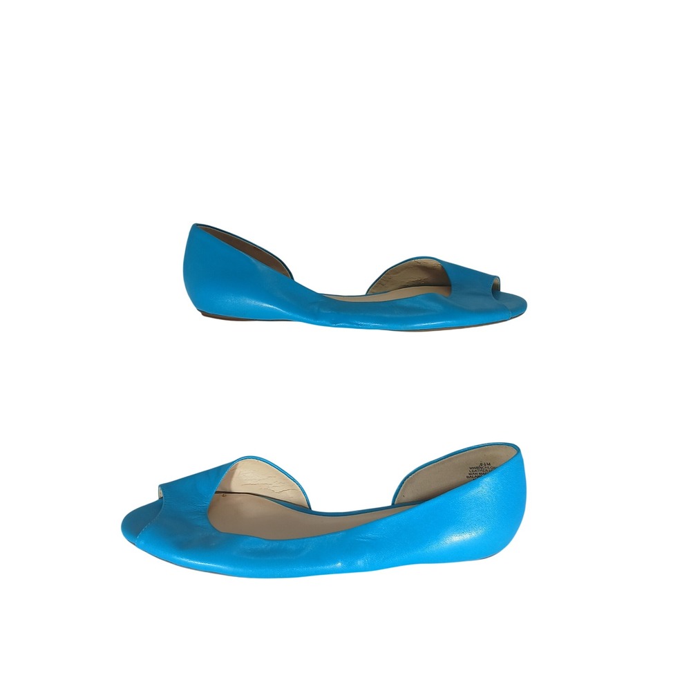 Bachelorette Flats 8.5M Blue Leather D'Orsay Peep Toe Chic Summer Electric Blue